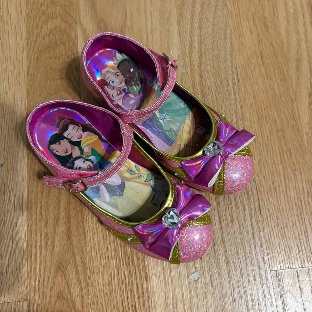 Disney Little Girls Princess Pink Glitter Shoes SZ 12 Disney Buckle Style